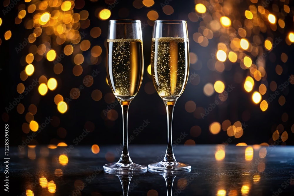 Two Elegant Champagne Flutes on Black Background - High-Resolution Stock Photo Two Elegant Champagne Flutes on Black Background - High-Resolution Stock Photo