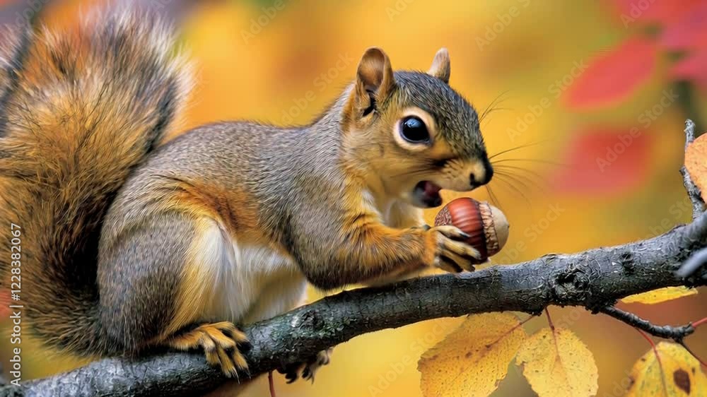 A captivating closeup of a squirrel with brown and grey fur perched on a tree branch holding a nut A captivating closeup of a squirrel with brown and grey fur perched on a tree branch holding a nut