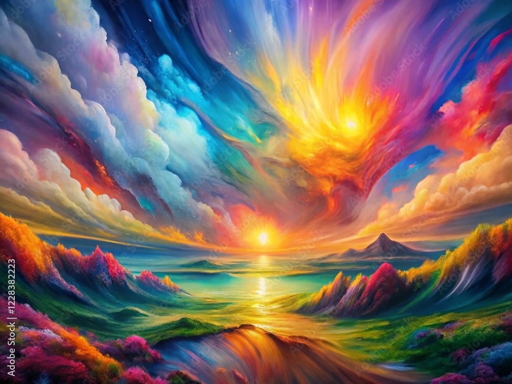 Vibrant Abstract Landscape: Dynamic Color Burst & Artistic Splashes