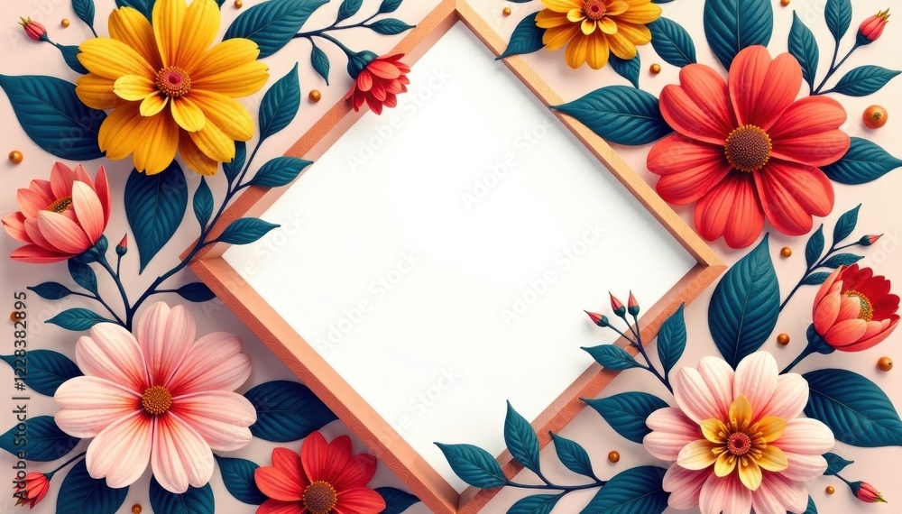 Bold, symmetrical floral arrangement within geometric shapes , art, graphics Bold, symmetrical floral arrangement within geometric shapes , art, graphics