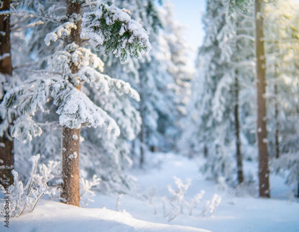 A snowy forest landscape with tall pine trees covered in fresh snow under a soft winter morning light. A snowy forest landscape with tall pine trees covered in fresh snow under a soft winter morning light.
