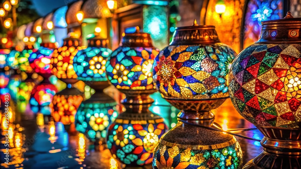 Fototapeta premium Vibrant Glass Mosaic Night Photography: Colorful Artistic Pattern
