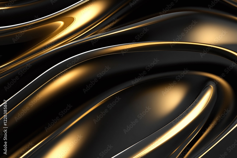 Obraz premium Luxurious Gold and Black Silk Fabric with Elegant Satin Folds, Shimmering Metallic Texture, and Premium Design for Glamorous Backdrops