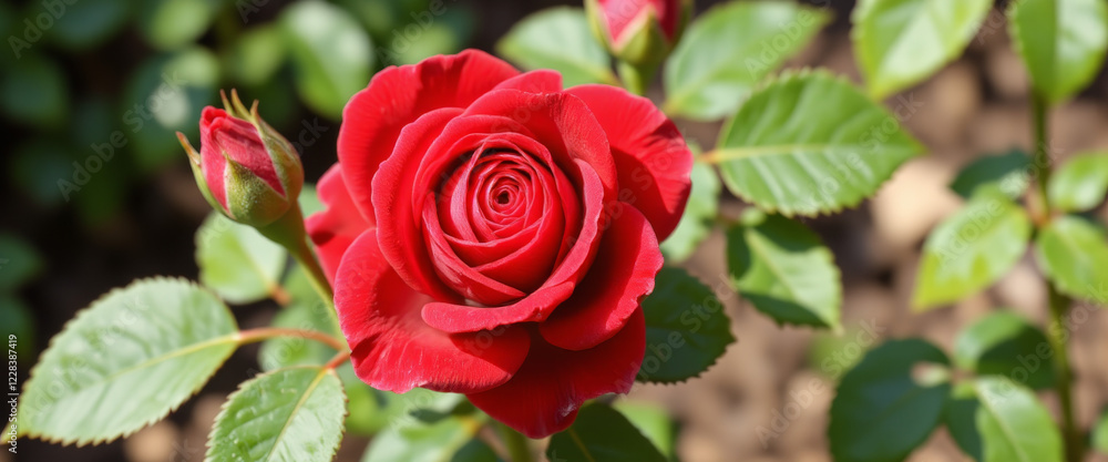 Red rose flower with a romantic mood blooming in a garden Red rose flower with a romantic mood blooming in a garden
