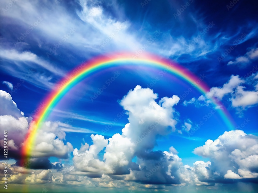Vibrant Rainbow Arcing Across a Summer Sky - Colorful Nature Stock Photo Vibrant Rainbow Arcing Across a Summer Sky - Colorful Nature Stock Photo