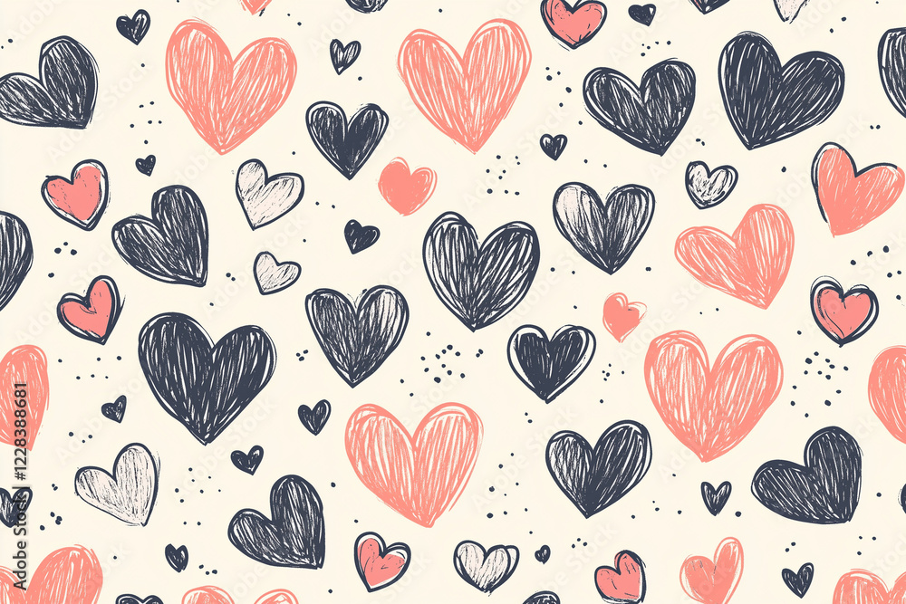 Cute hand drawn hearts seamless pattern, great for Valentine's Day, Weddings, Mother's Day - textiles, banners, wallpapers, backgrounds Cute hand drawn hearts seamless pattern, great for Valentine's Day, Weddings, Mother's Day - textiles, banners, wallpapers, backgrounds