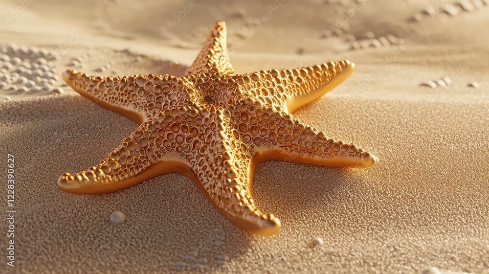 Detailed Close-Up of a Beautiful Starfish on Sandy Shoreline Detailed Close-Up of a Beautiful Starfish on Sandy Shoreline