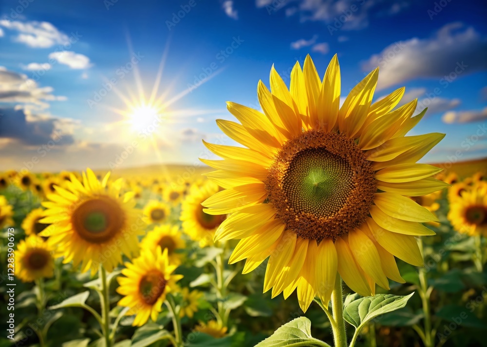 Vibrant Sunflowers in Summer Field, Copy Space for Text, Right Side Composition Vibrant Sunflowers in Summer Field, Copy Space for Text, Right Side Composition