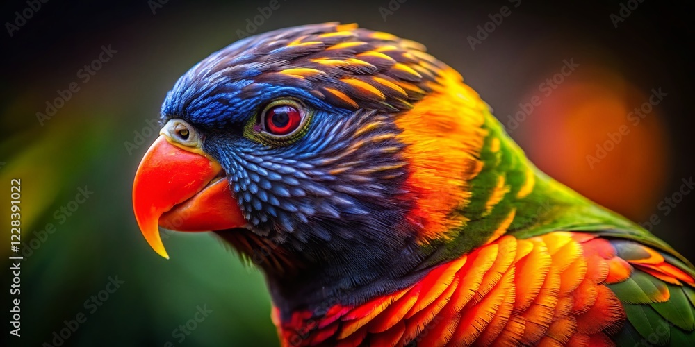 Naklejka premium Vibrant Toucan in Low Light: Striking Orange and Yellow Beak