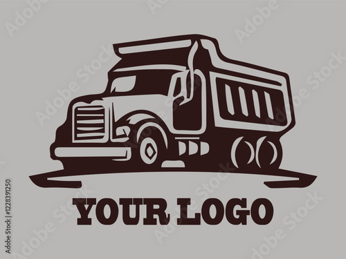 Dark brown dump truck drawing suitable for construction illustrations.  Recycling fleet of waste collection trucks. Industrial and tough dump truck, this lustration is perfect for use as a logo