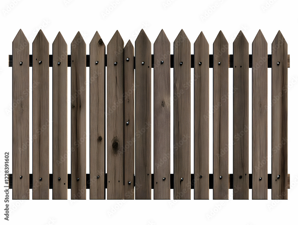 Wooden Picket Fence Stands Tall and Strong Against a White Background Wooden Picket Fence Stands Tall and Strong Against a White Background