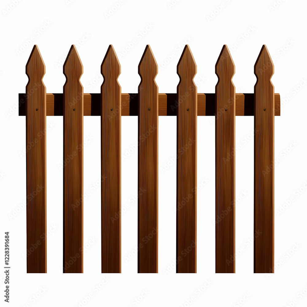 Wooden Picket Fence Stands Tall and Strong Against a White Background Wooden Picket Fence Stands Tall and Strong Against a White Background
