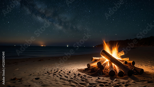 bonfire at sunset on the beach