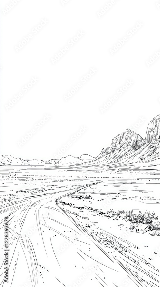 Fototapeta premium Scenic Desert Landscape Illustration with Mountainous Backdrop