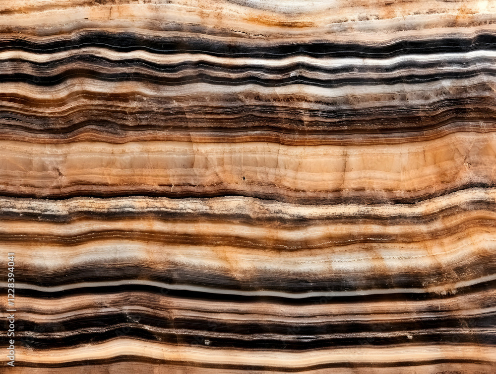 Brown and Black Marble Stone Texture Forms Wavy Lines in Nature's Artistic Display. Brown and Black Marble Stone Texture Forms Wavy Lines in Nature's Artistic Display.