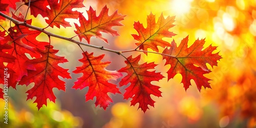 Autumn Oak Branch Red Leaves Sharp Focus photo