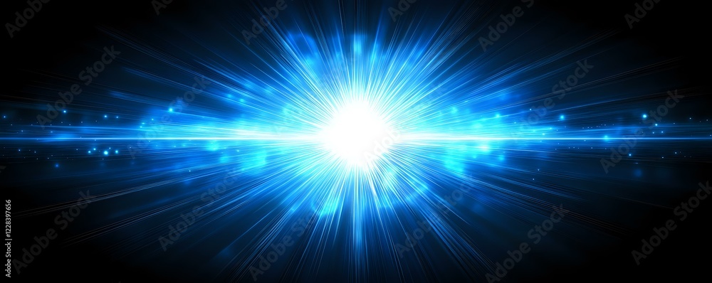 Bright blue light burst with glowing rays and particles on black background, radiating energy effect for cosmic and supernatural designs. Bright blue light burst with glowing rays and particles on black background, radiating energy effect for cosmic and supernatural designs.