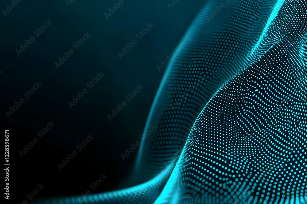 Abstract Blue Particles Flowing Smoothly and Gracefully in Dark Space Background with Digital Pattern. Abstract Blue Particles Flowing Smoothly and Gracefully in Dark Space Background with Digital Pattern.