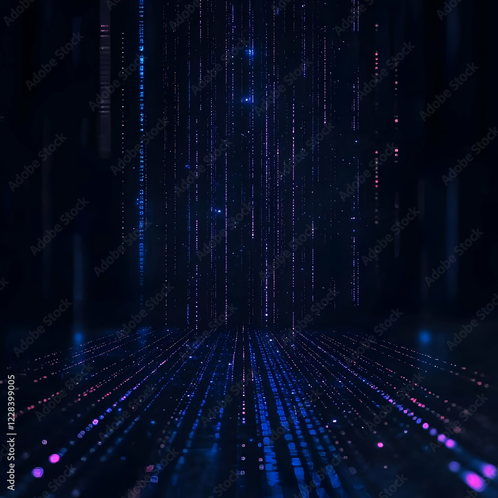 Abstract Background Shows Flowing Data Streams with Futuristic Digital Code Rain Effect. Abstract Background Shows Flowing Data Streams with Futuristic Digital Code Rain Effect.
