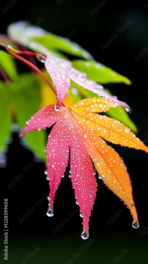 Close Up of Dewy Maple Leaves in Autumn Close Up of Dewy Maple Leaves in Autumn