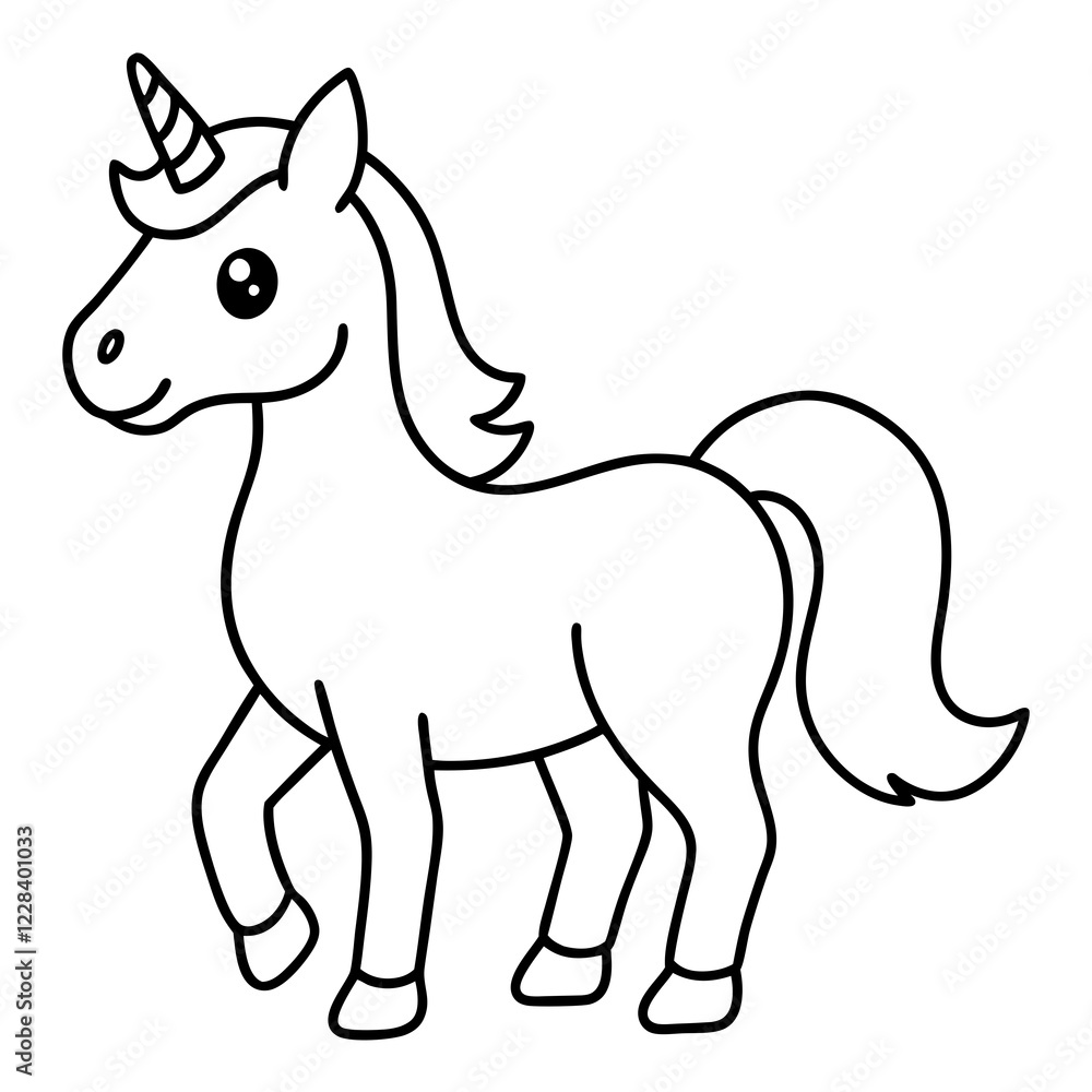 Obraz premium Cute Silhouette Unicorn Line Art Black Vector Carton Illustratio