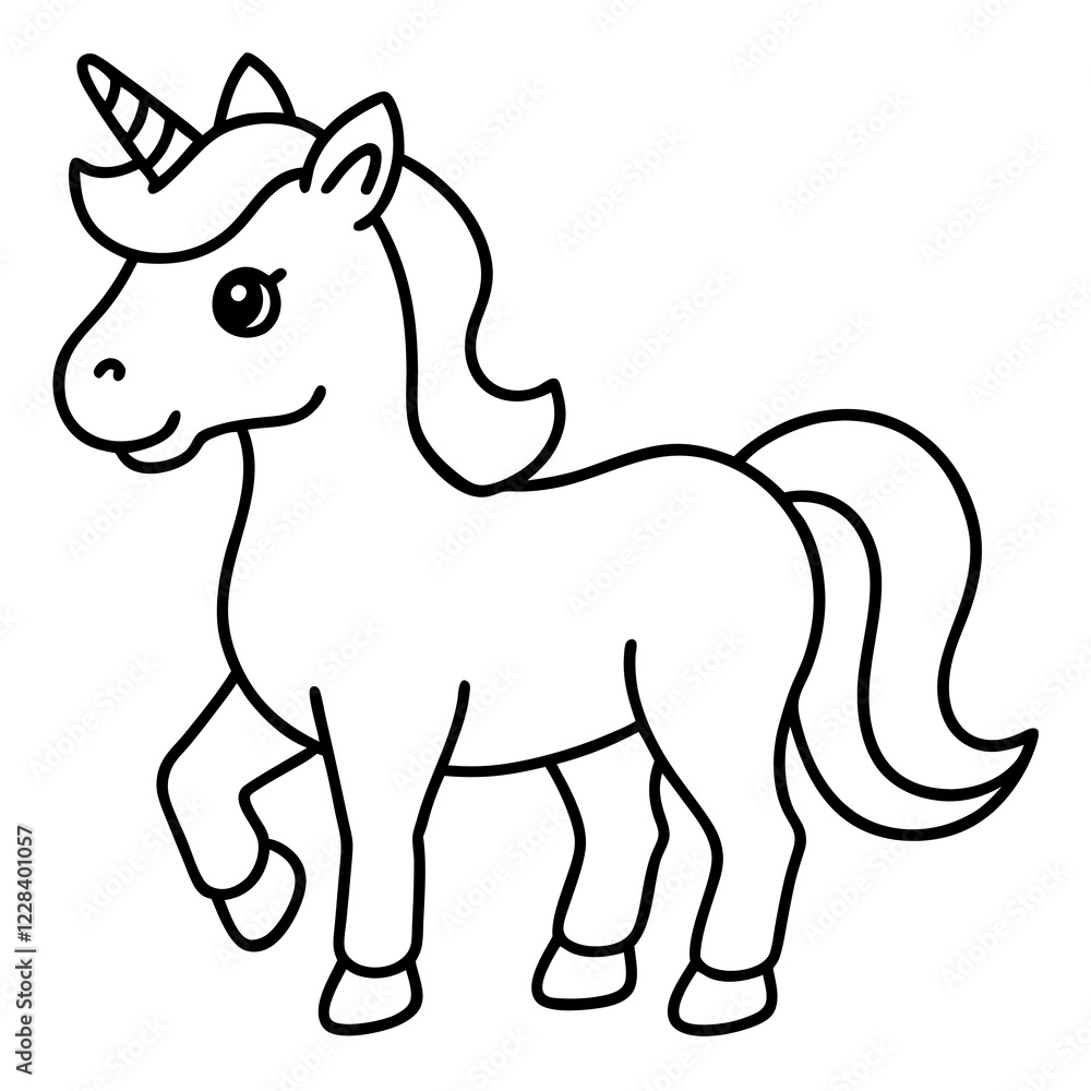 Fototapeta premium Cute Silhouette Unicorn Line Art Black Vector Carton Illustratio
