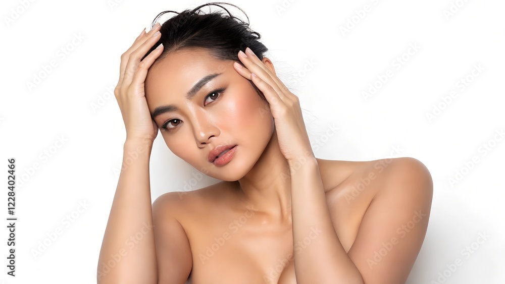 High resolution studio portrait of an Asian woman with flawless skin and natural beauty for advertising, cosmetics, wellness, plastic surgery High resolution studio portrait of an Asian woman with flawless skin and natural beauty for advertising, cosmetics, wellness, plastic surgery