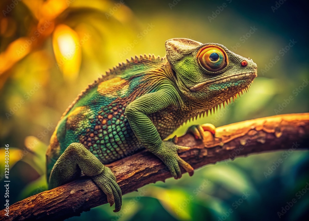 Obraz premium Vintage Photo of Indian Chameleon in Sri Lanka - Reptile Wildlife