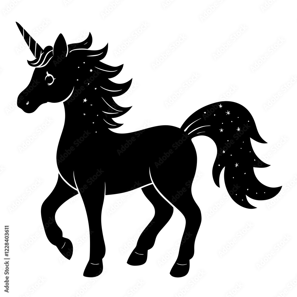 Obraz premium Cute Silhouette Unicorn Line Art Black Vector Carton Illustration 
