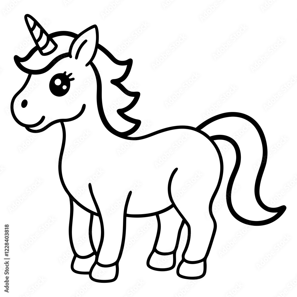 Cute Silhouette Unicorn Line Art Black Vector Carton Illustration Cute Silhouette Unicorn Line Art Black Vector Carton Illustration