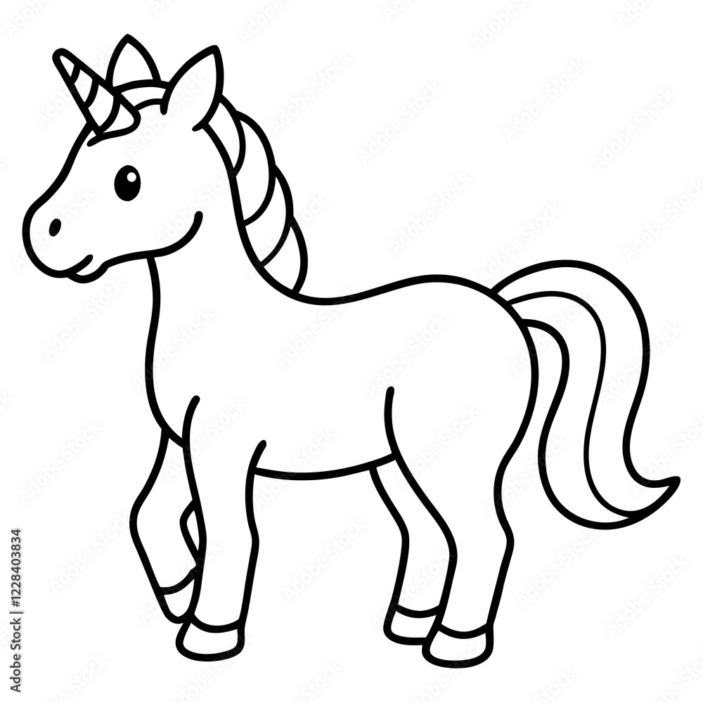 Cute Silhouette Unicorn Line Art Black Vector Carton Illustration Cute Silhouette Unicorn Line Art Black Vector Carton Illustration