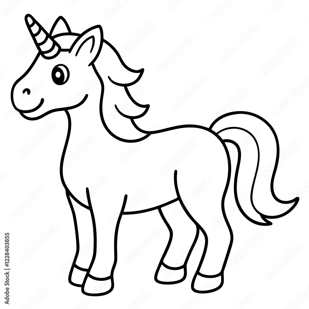 Fototapeta premium Cute Silhouette Unicorn Line Art Black Vector Carton Illustration 