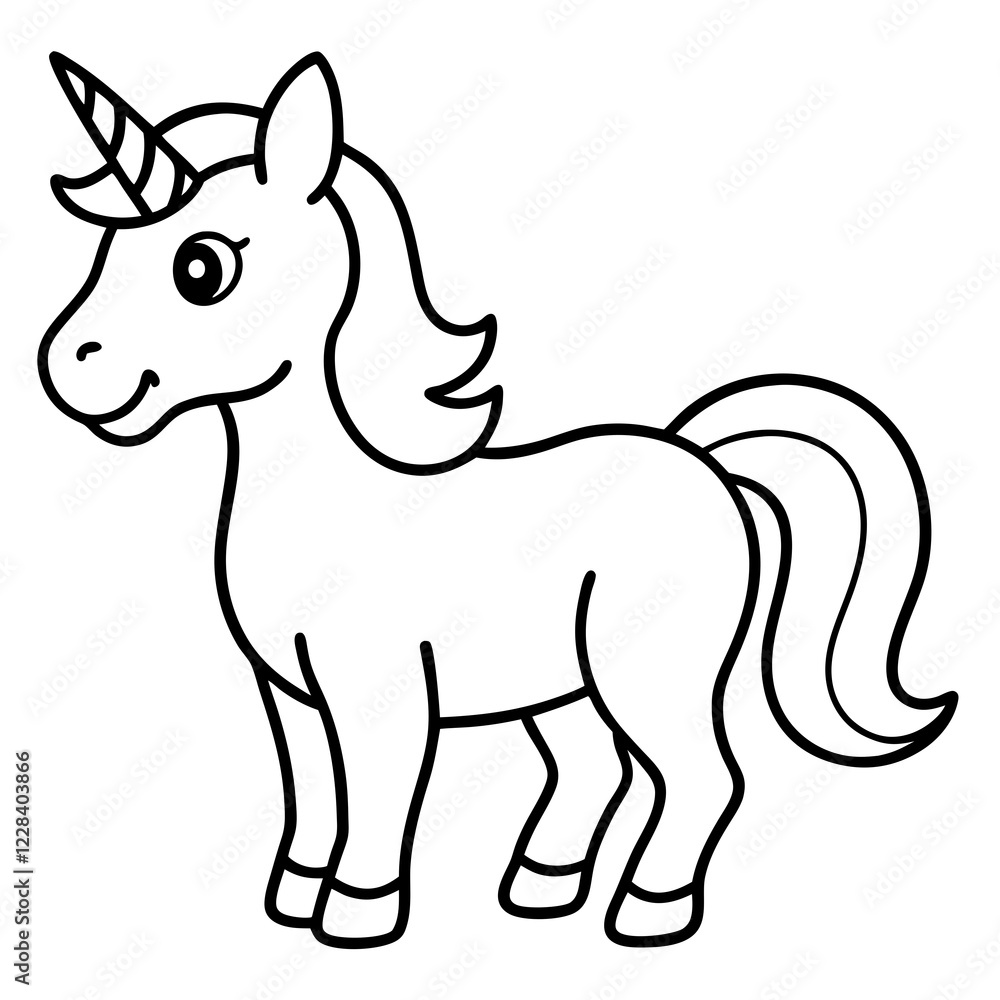 Obraz premium Cute Silhouette Unicorn Line Art Black Vector Carton Illustration 