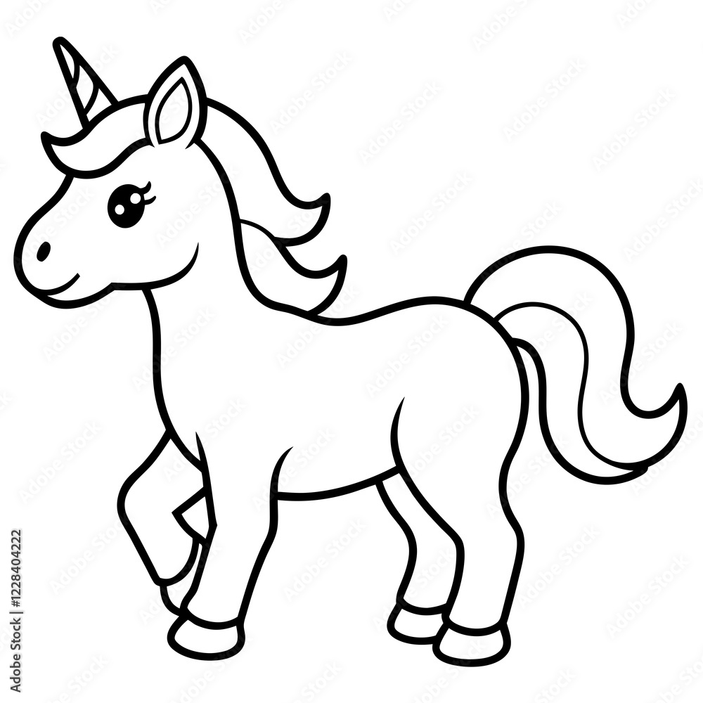 Obraz premium Cute Silhouette Unicorn Line Art Black Vector Carton Illustration