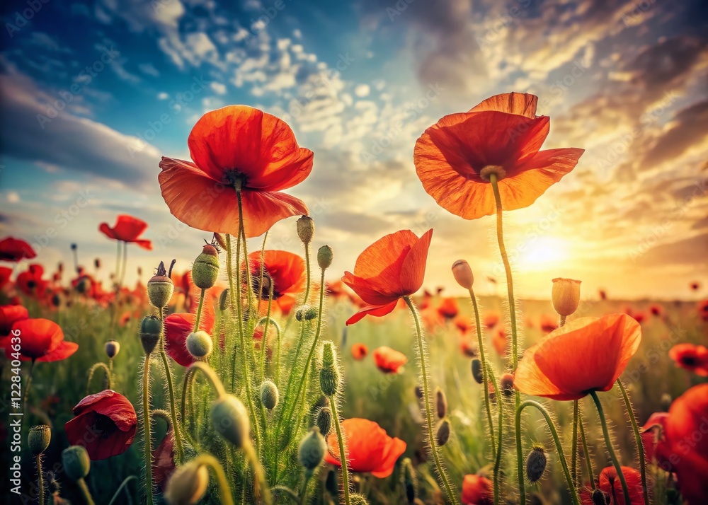 Obraz premium Vintage Red Poppy Field - Summer Bloom Botanical Photography