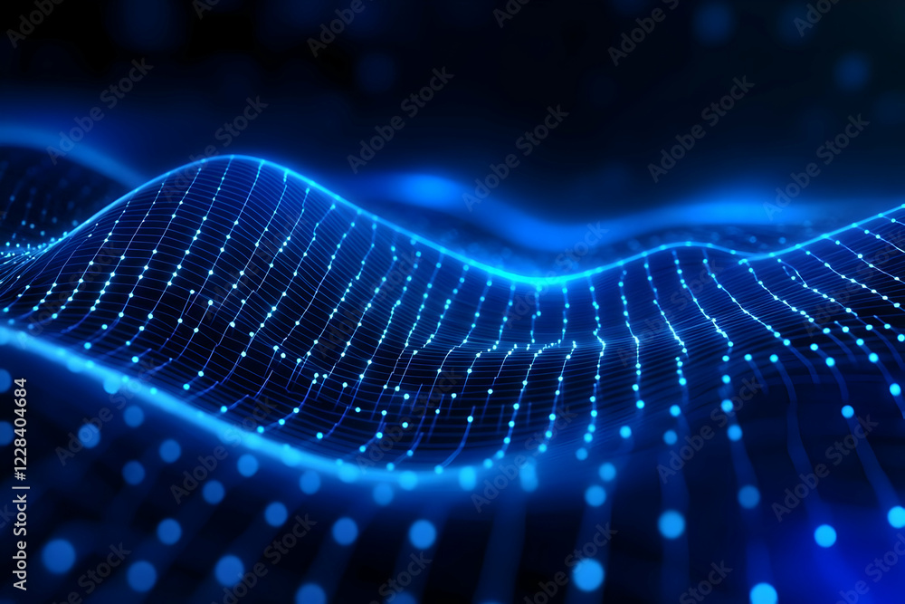 custom made wallpaper toronto digitalAbstract blue digital wave flows smoothly across a dark background.