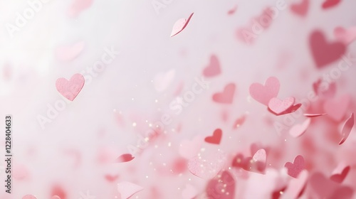 Soft and gentle pink Valentine s Day banner design featuring a scattered heart shape pattern with a subtle gradient effect  Ideal for romantic holiday backgrounds