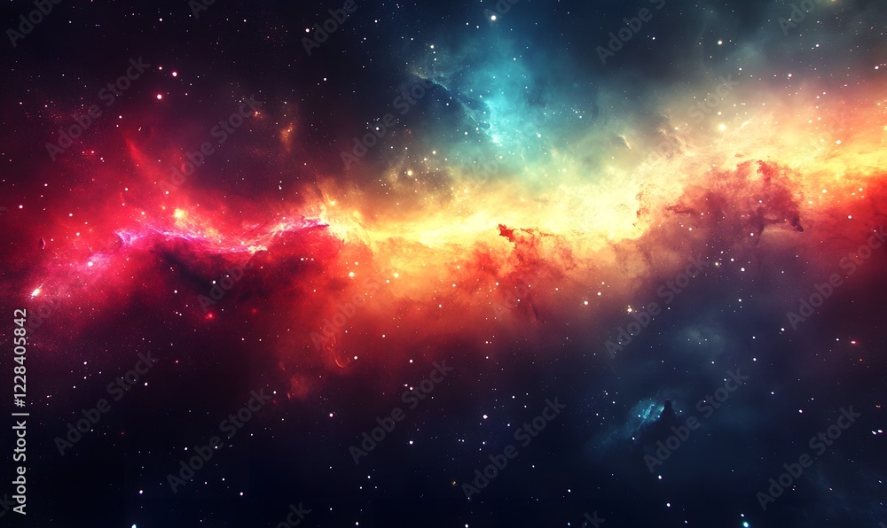 Fototapeta premium Cosmic nebula, fiery clouds, space, stars, background, artwork, design, vibrant