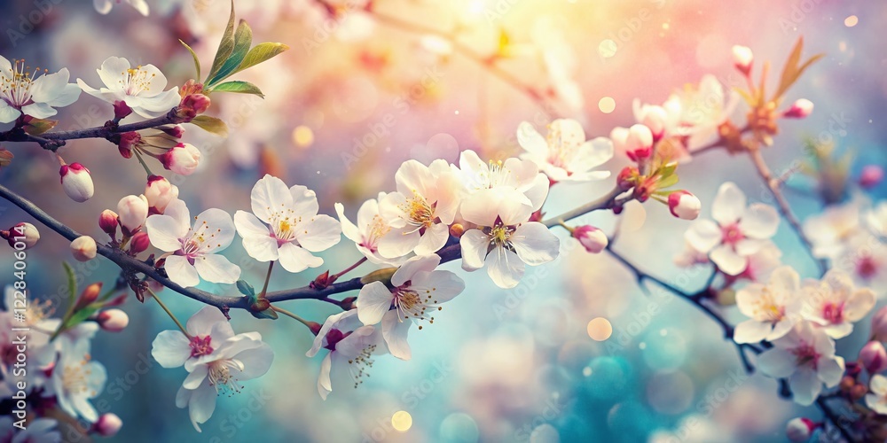 Fototapeta premium Vintage Spring Floral White Abstract Background - Soft Pastel Bloom Texture