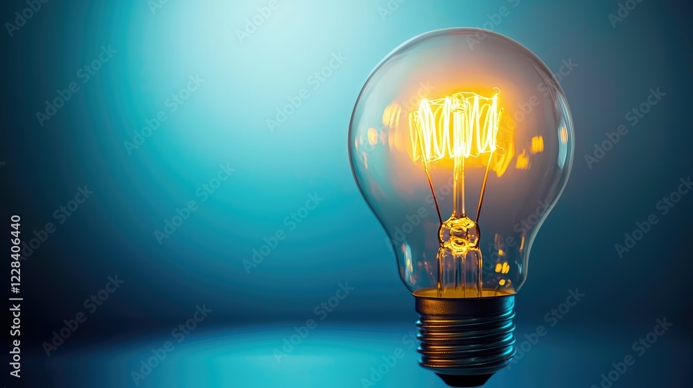 Glowing Light Bulb with Vibrant Blue Background and Warm Glow Glowing Light Bulb with Vibrant Blue Background and Warm Glow