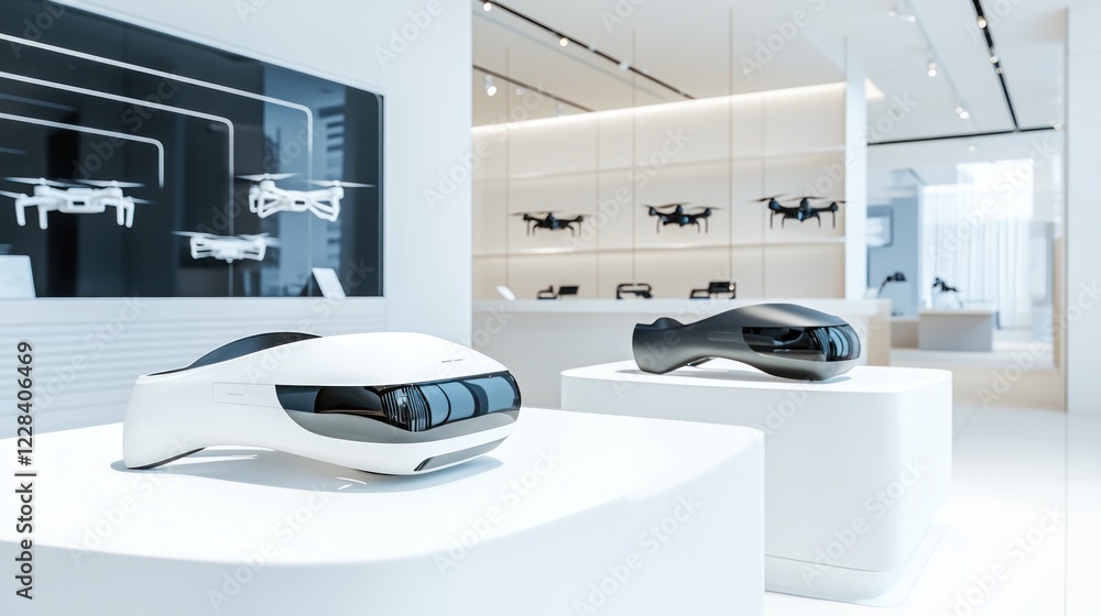 Fototapeta premium Modern Drone Display in Tech Store