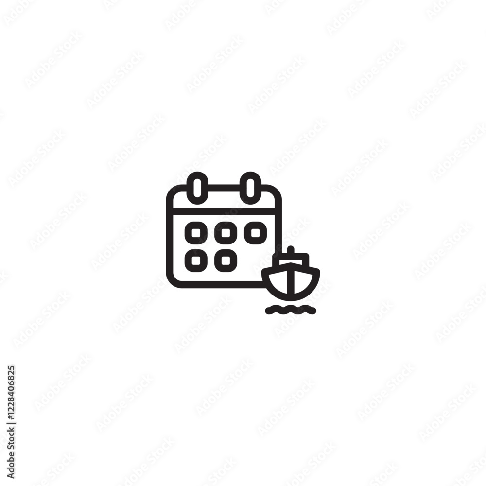 Obraz premium Cruise calendar icon. Ship schedule symbol. Calendar with ship icon. Cruise booking reminder. Minimalist cruise calendar.