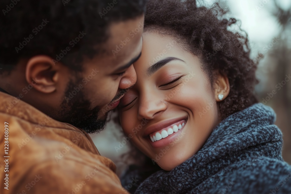 Love captured during a joyful moment in a park on a chilly day Love captured during a joyful moment in a park on a chilly day