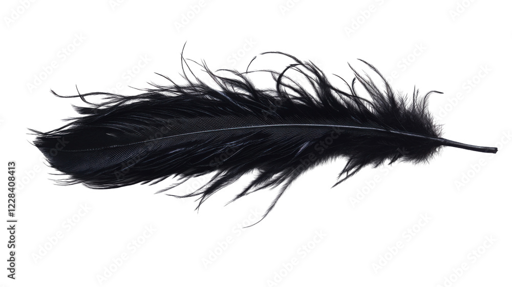 Single black feather floating on transparent background. Transparent background Single black feather floating on transparent background. Transparent background