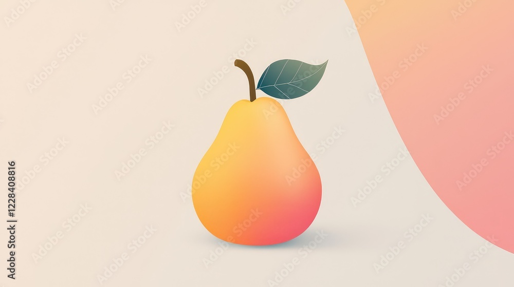 Abstract Pear with Leaf on Soft Gradient Background Abstract Pear with Leaf on Soft Gradient Background