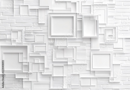 Fototapeta Naklejka Na Ścianę i Meble -  White frames on white brick background. 3d illustration
