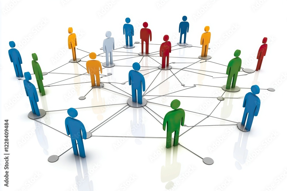 Diverse group of people connected through a network diagram Diverse group of people connected through a network diagram