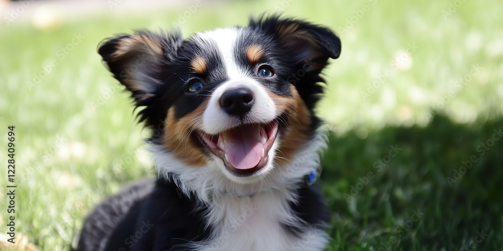 Happy puppy playing in the sunny garden on a summer day Happy puppy playing in the sunny garden on a summer day