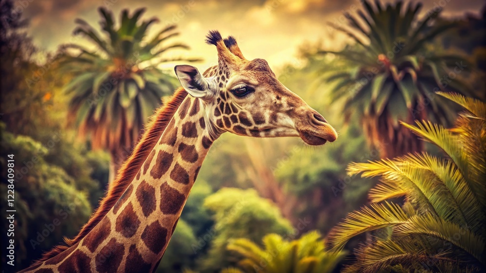Fototapeta premium Vintage Valencia Bioparc Giraffe: Majestic African Animal in Spanish Zoo