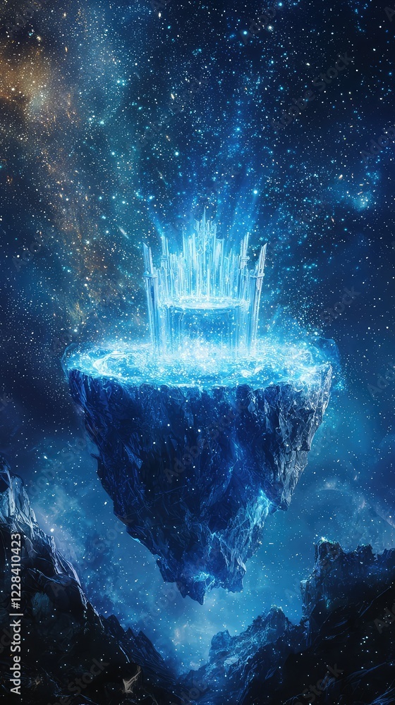 Fototapeta premium Mystical Floating Island with Shimmering Crystals in the Cosmos